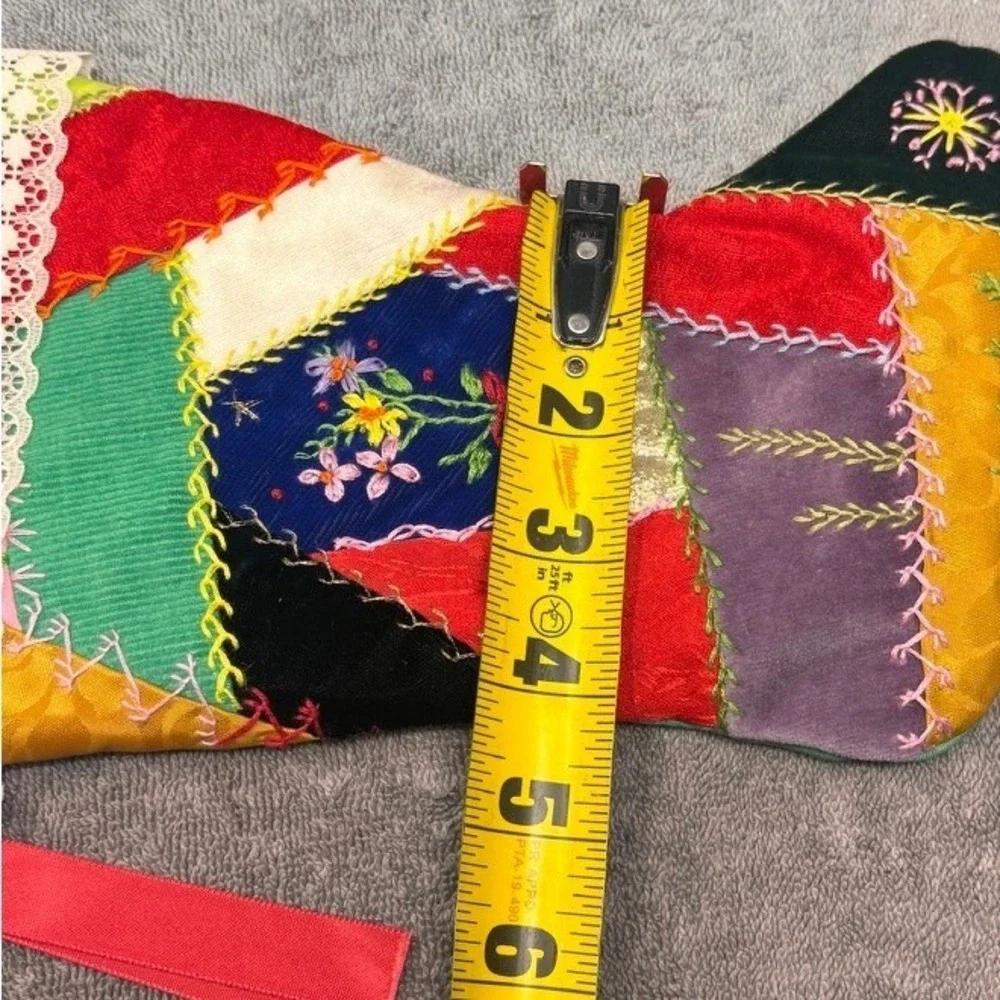 Vintage Handmade Crazy Quilt Christmas Stocking 10